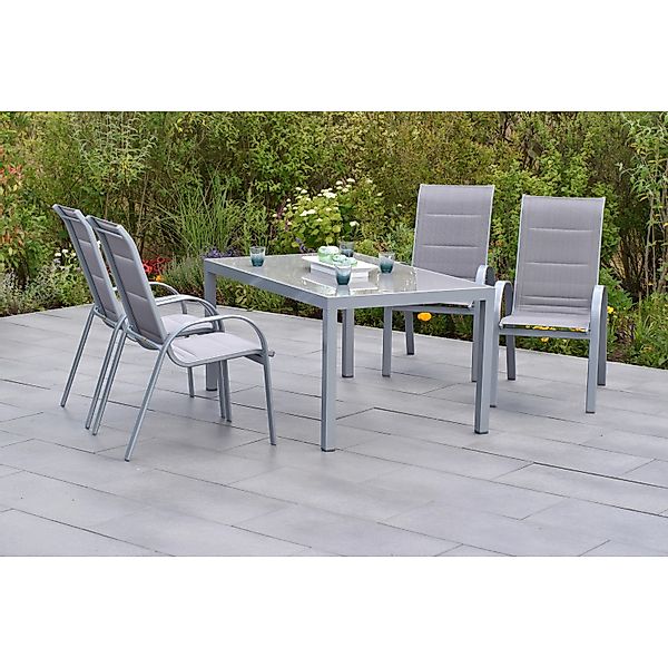 Merxx Amalfi di Lusso Set 5-tlg 4 Stapelsessel Gartentisch 150x90cm Diamant günstig online kaufen