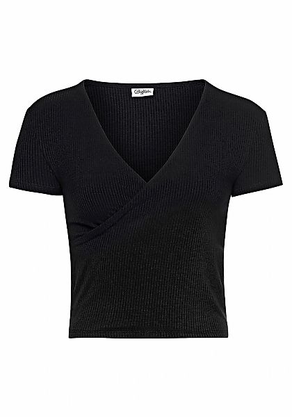 Buffalo Kurzarmshirt, mit Wickeloptik und V-Ausschnitt, T-Shirt, figurbeton günstig online kaufen