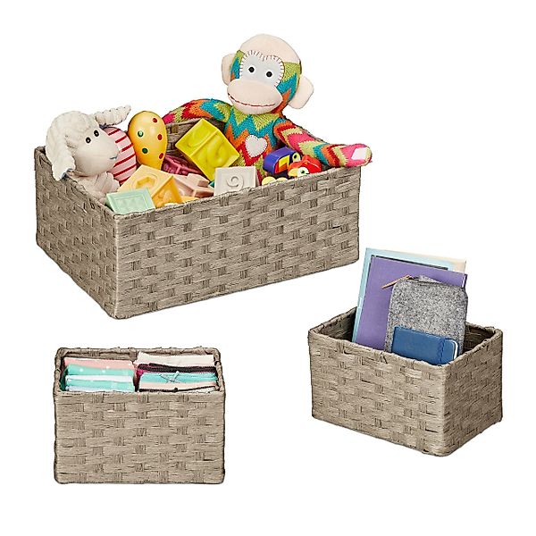 relaxdays Aufbewahrungskorb Geflochtener Aufbewahrungskorb 3er Set günstig online kaufen