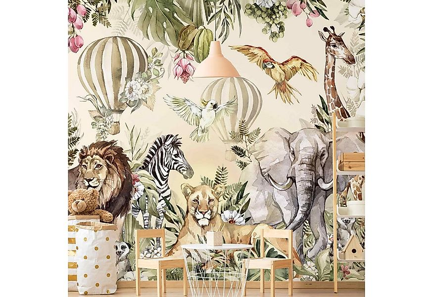 Bilderdepot24 Kindertapete Kinderzimmer Aquarell Tiere Ballon Dschungel Kin günstig online kaufen