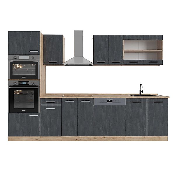 Vicco Küchenzeile R-Line, Schwarz Beton/Goldkraft Eiche, günstig online kaufen