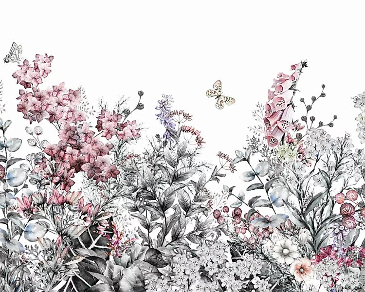 Fototapete "Blumenmalerei" 3,50x2,55 m / Glattvlies Perlmutt günstig online kaufen