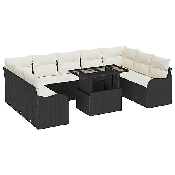 vidaXL Garten-Sofa-Set mit Kissen 10-Tlg Schwarz Poly Rattan 3348523 günstig online kaufen