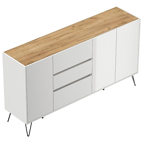Posseik Sideboard Industrial Q 3 Schubladen 3 Türen 180 cm Weiß Eiche Top günstig online kaufen