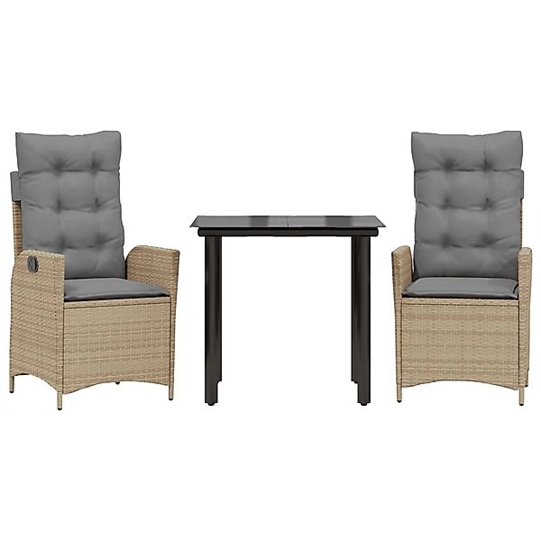vidaXL 3-Tlg Garten-Essgruppe mit Kissen Beige Poly Rattan 3213264 günstig online kaufen