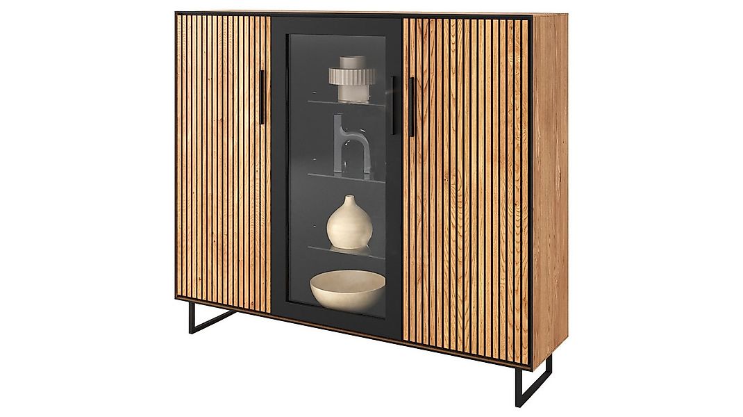 Massivart® Highboard BELLA 146 cm / Massivholz Eiche geölt / Metallgriffe, günstig online kaufen