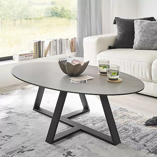 Wohnzimmer Tisch oval aus Keramik Sicherheitsglas und Metall günstig online kaufen