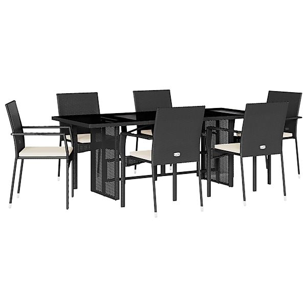 vidaXL 7-Tlg Garten-Essgruppe mit Kissen Schwarz Poly Rattan 3213494 günstig online kaufen