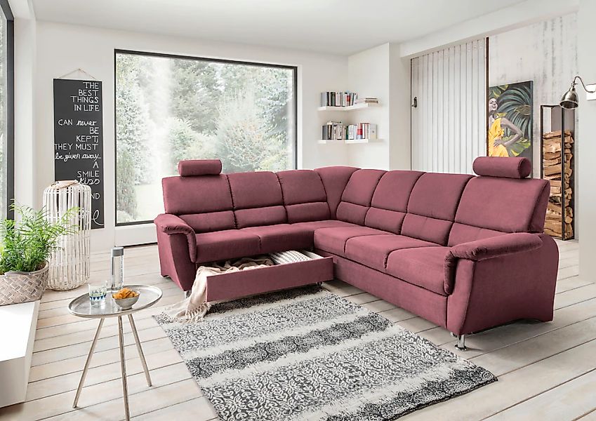 Home affaire Ecksofa »Pisa L-Form, mit Schlaffunktion, Stauraum, 2x höhenve günstig online kaufen