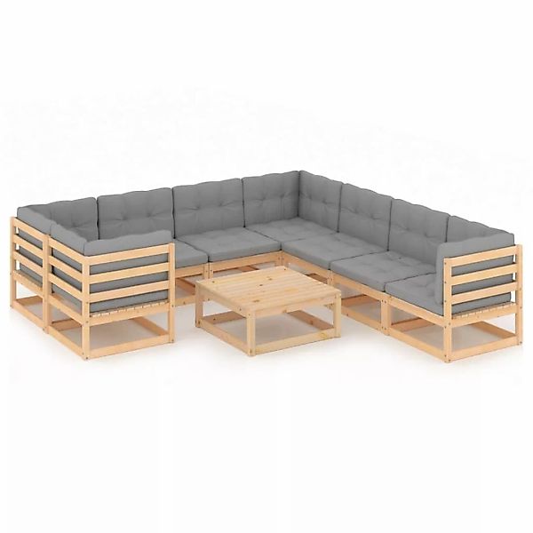 9-tlg. Garten-lounge-set Mit Kissen Kiefer Massivholz günstig online kaufen