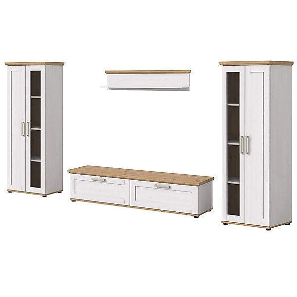 Inn.Furn Wohnwand in Weiß Lärche Landhaus 4-teilig 316 cm Mirano günstig online kaufen