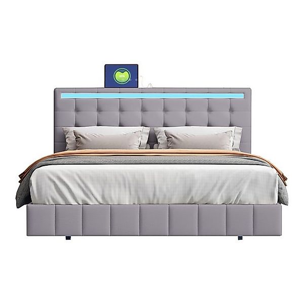 Gotagee Polsterbett mit LED-Leuchten flächiges Doppelbett-Gästebett Leinen günstig online kaufen