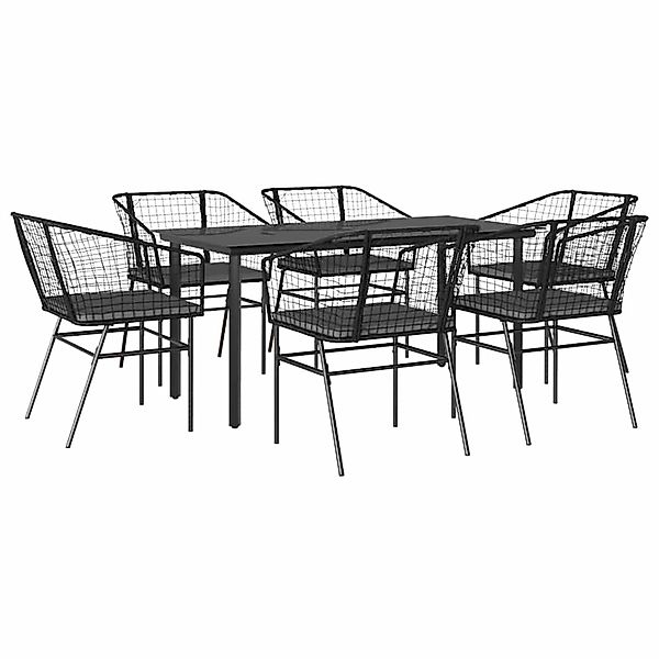 vidaXL 7-Tlg Garten-Essgruppe mit Kissen Schwarz Poly Rattan Glas 3334601 günstig online kaufen
