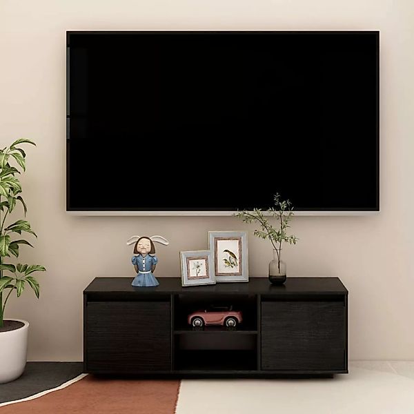 Tv-schrank Schwarz 110x30x40 Cm Massivholz Kiefer günstig online kaufen