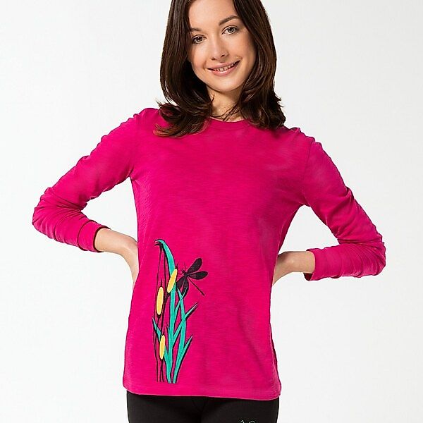 Langarm Shirt "Libelle", Pink, Damenshirt Siebdruck Frauenshirt Bedruckt günstig online kaufen