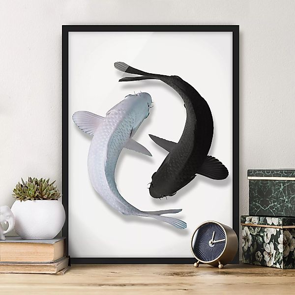 Bild mit Rahmen Tiere - Hochformat Fische Ying & Yang günstig online kaufen