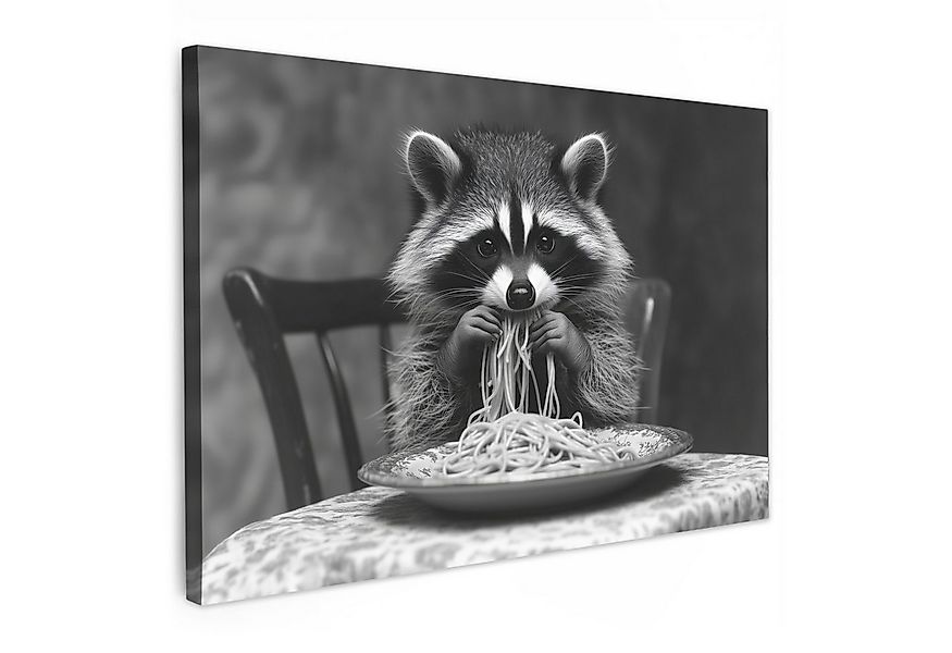 OneMillionCanvasses® Leinwandbild Waschbär - Niedlich - Pasta - Tischtuch - günstig online kaufen