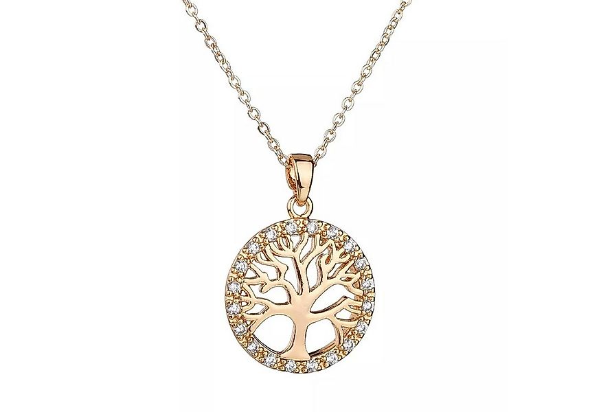 LÖB Kette mit Anhänger 18K Gold vergoldet Halskette Zirkonia Steine Lebensb günstig online kaufen