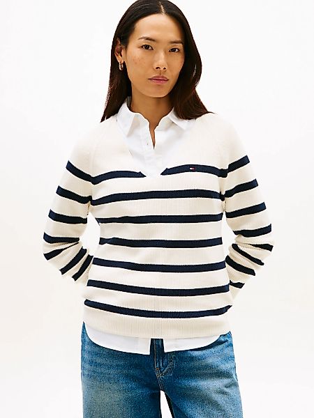 Tommy Hilfiger Strickpullover "CO CARDI STITCH V-NK LS" mit Logostickerei günstig online kaufen
