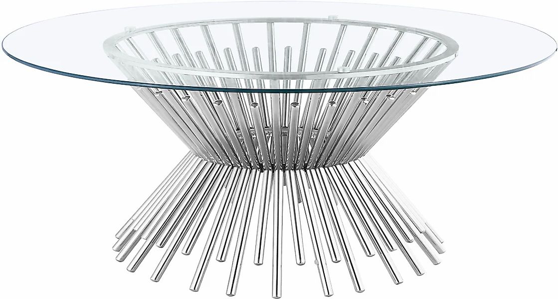 Leonique Couchtisch "Monty", Couchtisch, rund, Glas, Chromgestell, Sicherhe günstig online kaufen
