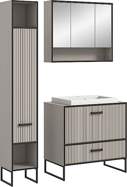 welltime Badmöbel-Set »Locri, Breite 125 cm, Rillenoptik, Metallkufen« 3 St günstig online kaufen