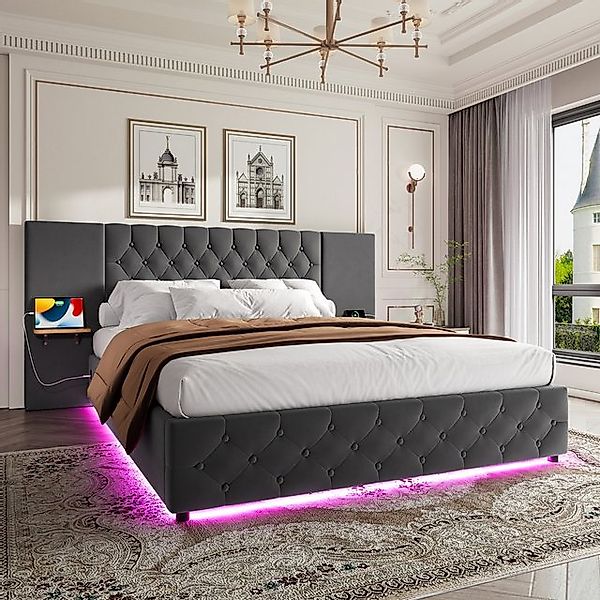 Celya Polsterbett Doppelbett, mit breitem Kopfteil, LED-Licht, USB-Anschlus günstig online kaufen