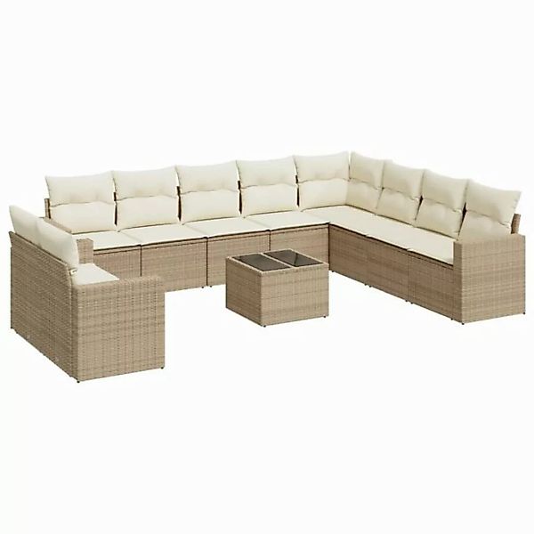 vidaXL Sofaelement 11-tlg. Garten-Sofagarnitur mit Kissen Beige Poly Rattan günstig online kaufen