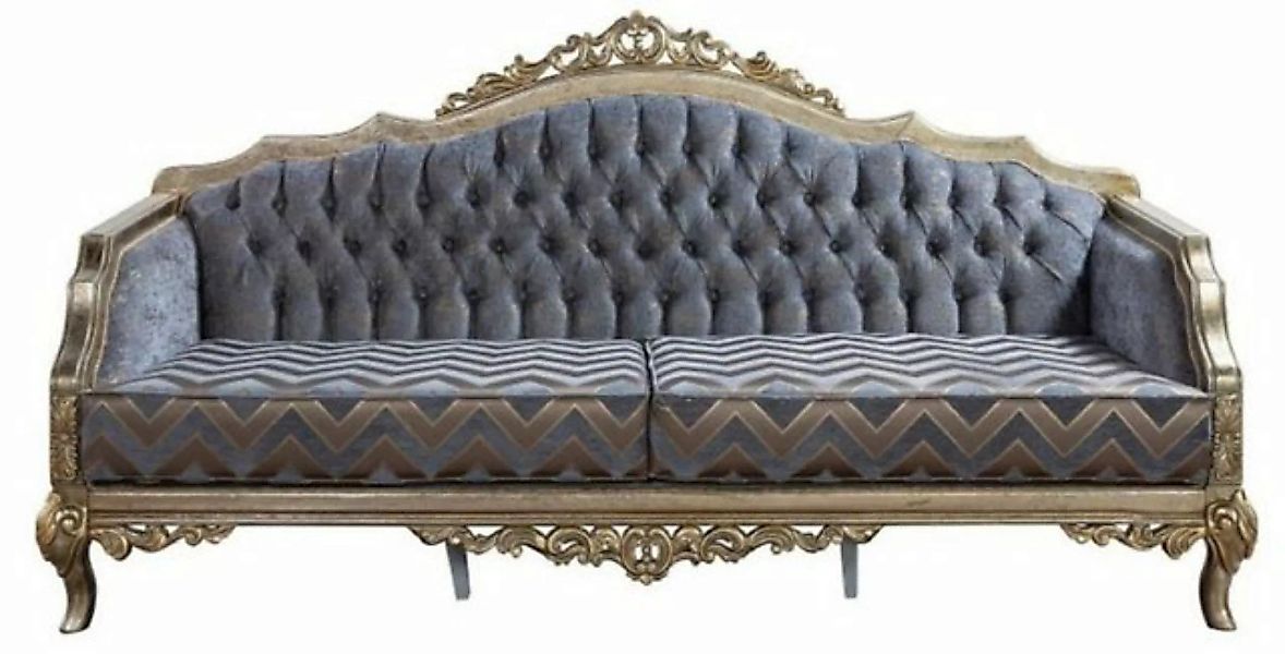 Casa Padrino Sofa Luxus Barock Sofa Blau / Silber / Gold - Handgefertigtes günstig online kaufen