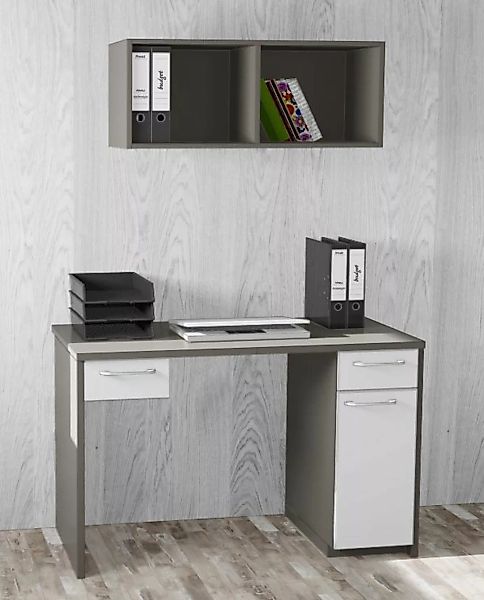 Büromöbel MANKAWORK 2.2B Perlweiß-Quarzgrau Schreibtisch 125 cm Homeoffice günstig online kaufen