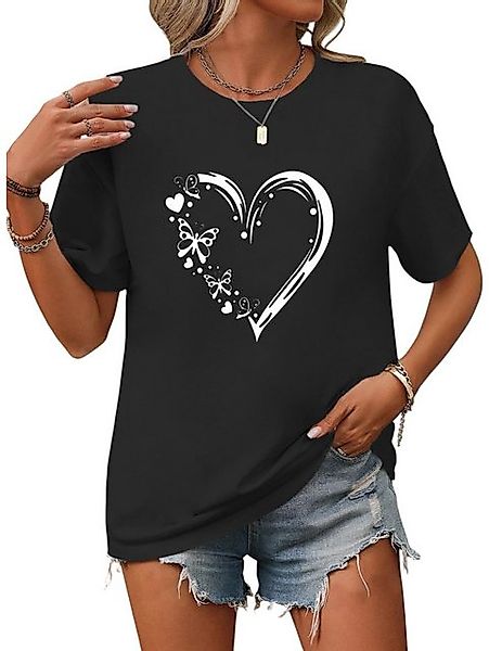 PYL Kurzarmbluse Damen Sommer Casual T-Shirt mit Herz Print Tee günstig online kaufen