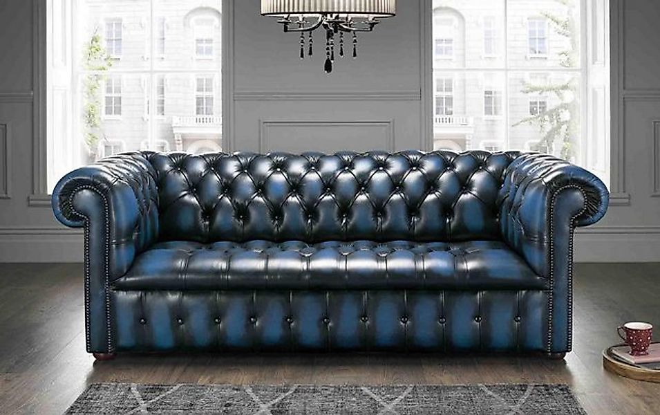 JVmoebel 3-Sitzer Blau Sofa 3 Sitzer Couch Chesterfield Polster Sitz Garnit günstig online kaufen