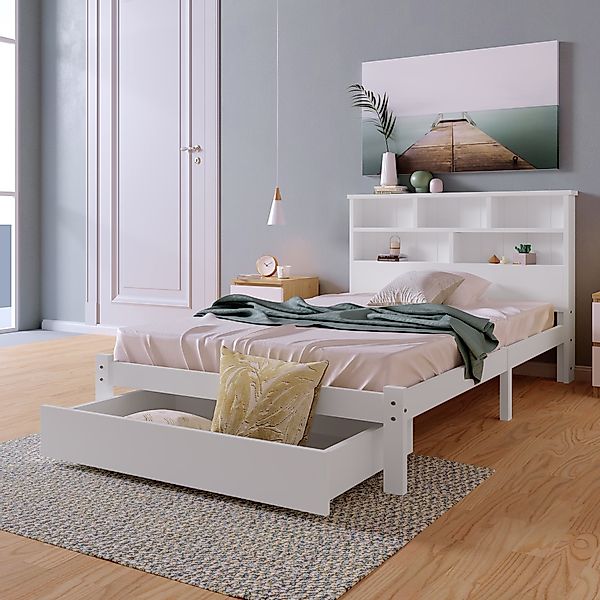 Einzelbett 90x200, weißes Schrankbett 90x200 mit integriertem Bücherregal f günstig online kaufen