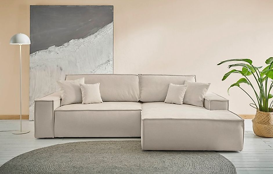 andas Ecksofa »Finnley Schlafsofa 267 cm in Bouclé, Struktur fein u. Cord, günstig online kaufen