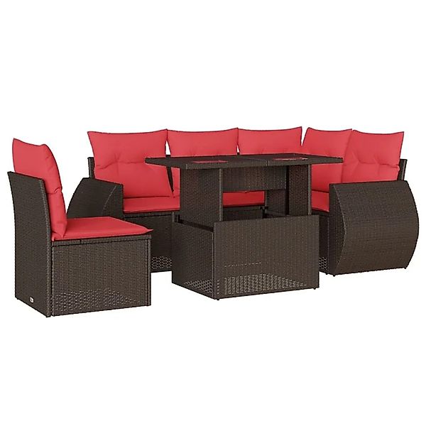 vidaXL 6-Tlg Gartensofa-Set mit Kissen Braun Polyrattan 3268544 günstig online kaufen