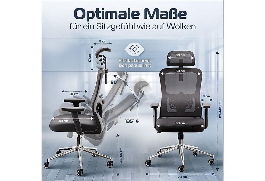 CLOUVOU Bürostuhl Ergonomisch, Schreibtischstuhl bis 150 kg - Testsieger (B günstig online kaufen