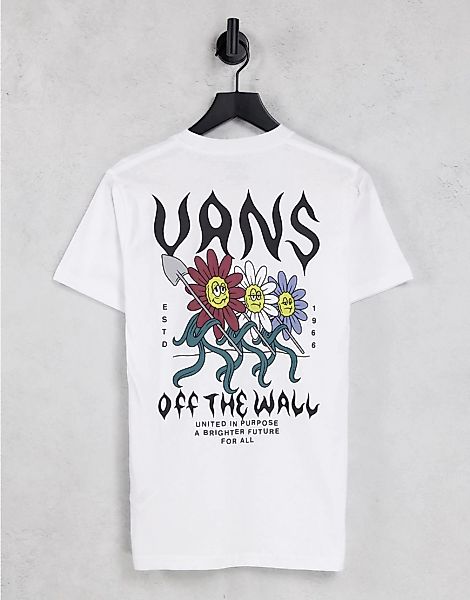 Vans – T-Shirt mit „Flower Power“-Rückenprint in Weiß günstig online kaufen
