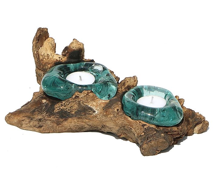Wogeka Teelichthalter Glas Teelichthalter auf Wurzel-Holz Teakholz Gamal günstig online kaufen