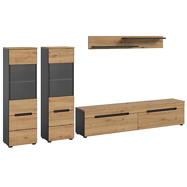 Inn.Furn Wohnwand in Eiche und Grau 272 cm Cooper günstig online kaufen