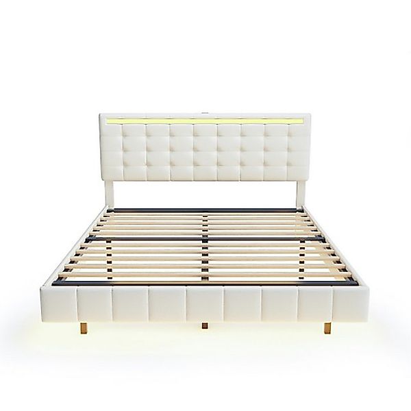 Celya Polsterbett 160 x 200 cm,gepolsterter Schwebebettrahmen mit LED-Leuch günstig online kaufen