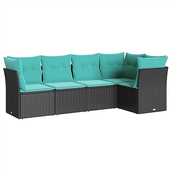 vidaXL 5-Tlg Garten-Sofagarnitur mit Kissen Schwarz Poly Rattan 3217597 günstig online kaufen