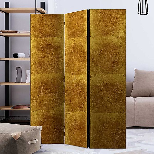 Paravent in Gold mit Leinwand Füllung Fichte Massivholz Rahmen günstig online kaufen