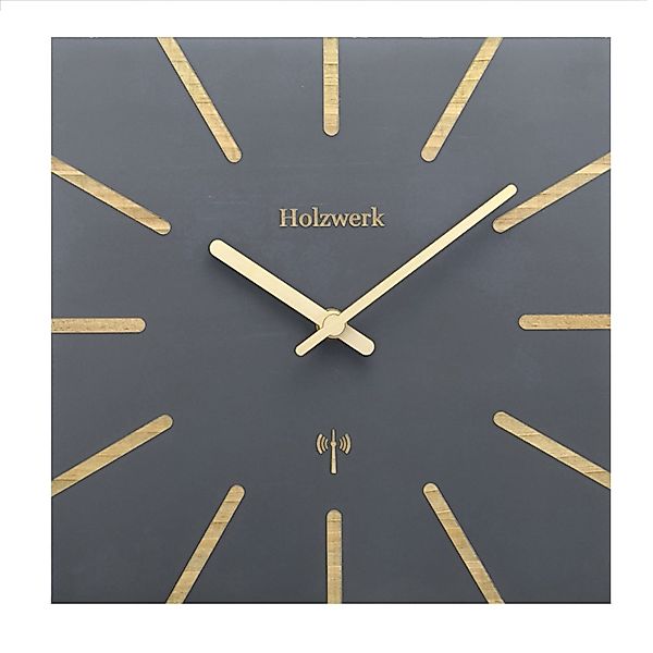 Holzwerk Funkwanduhr Eckige Designer Loft Funk günstig online kaufen