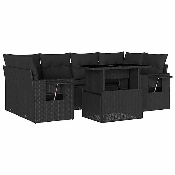 vidaXL 7-Tlg Garten-Sofagarnitur mit Kissen Schwarz Poly Rattan 3267755 günstig online kaufen