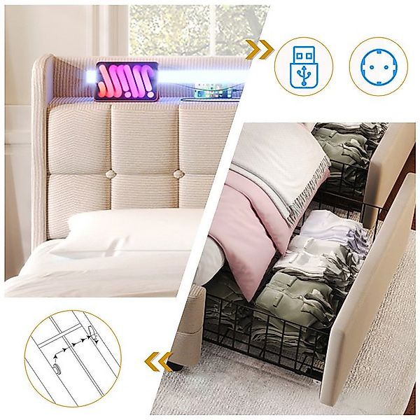 STILVORA Polsterbett 140x200 Stauraumbett Bettgestell Jugendbett mit LED-Be günstig online kaufen