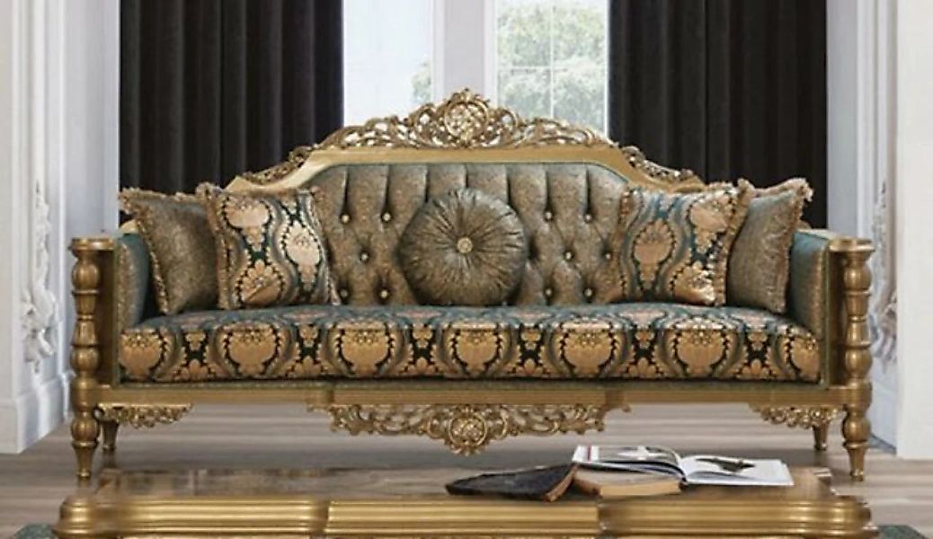 Casa Padrino Sofa Luxus Barock Sofa Grün / Gold - Prunkvolles Wohnzimmer So günstig online kaufen