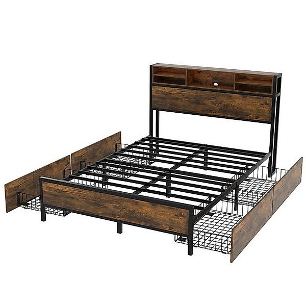 Gotagee Metallbett Juniorbett USB Flachbett LED Doppelbett mit Schubladen S günstig online kaufen