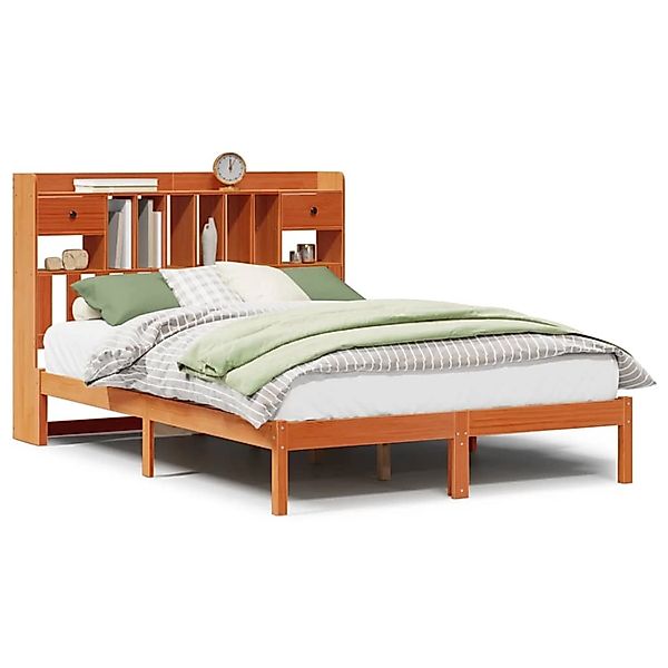 vidaXL Massivholzbett mit Regal ohne Matratze Wachsbraun 140x190 cm 3321640 günstig online kaufen