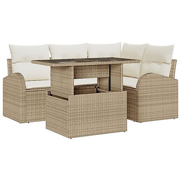 vidaXL Loungesofa 5-teiliges Garten-Sofa-Set mit Kissen Beige Poly Rattan, günstig online kaufen