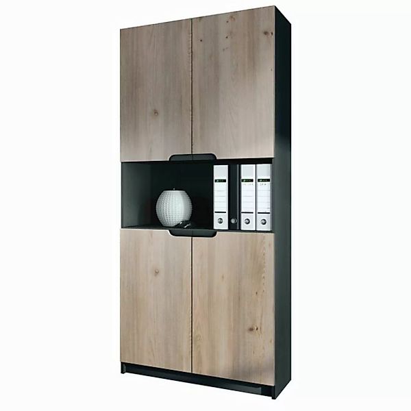 Vladon Aktenschrank Logan V2 (Aktenschrank, mit 5 Fächern und 4 Türen) Schw günstig online kaufen