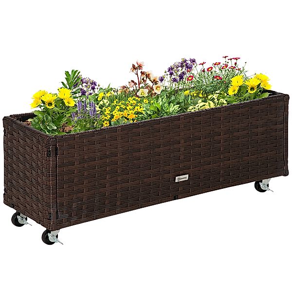 Outsunny Hochbeet Pflanzkasten Poly Rattan mit Rollen 94,5 x 31 x 36 cm, Bl günstig online kaufen